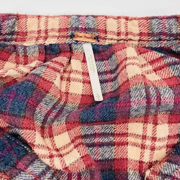 FREE PEOPLE | Northern Bound Plaid Shirt In Dark Red | size large - Picture 3 of 7